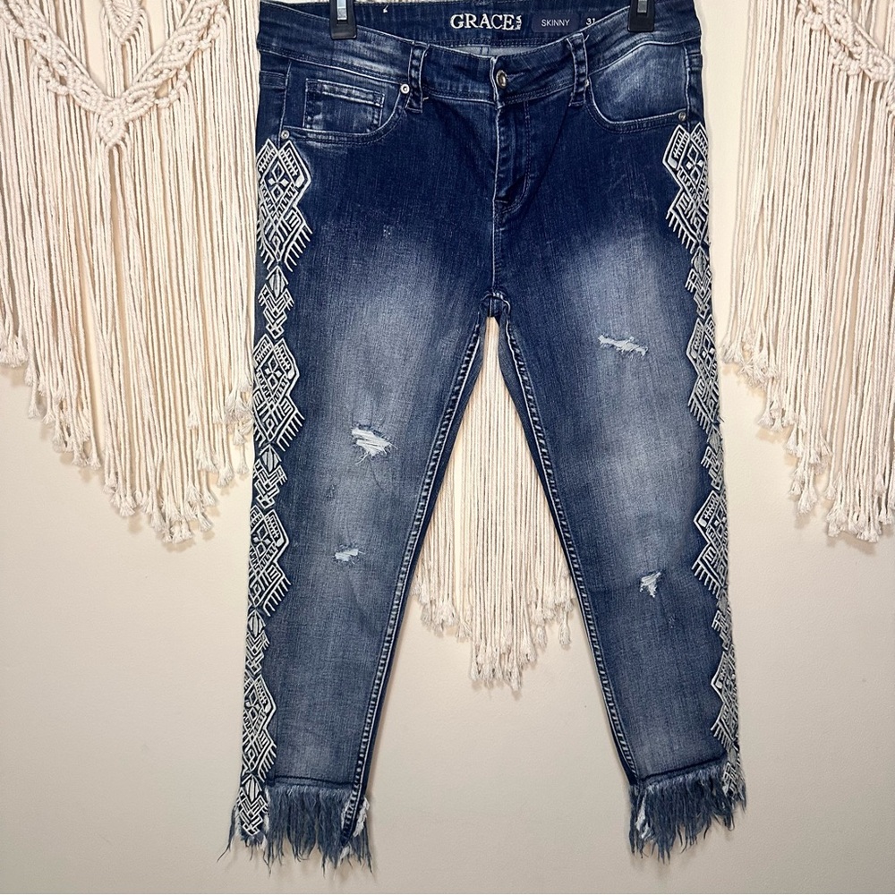 Grace Indigo Patterned Skinny Jeans